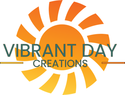 Vibrant Day Creations logo - orange and yellow sunburst with teal text